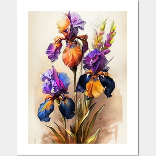 Irises flowers watercolor Posters and Art